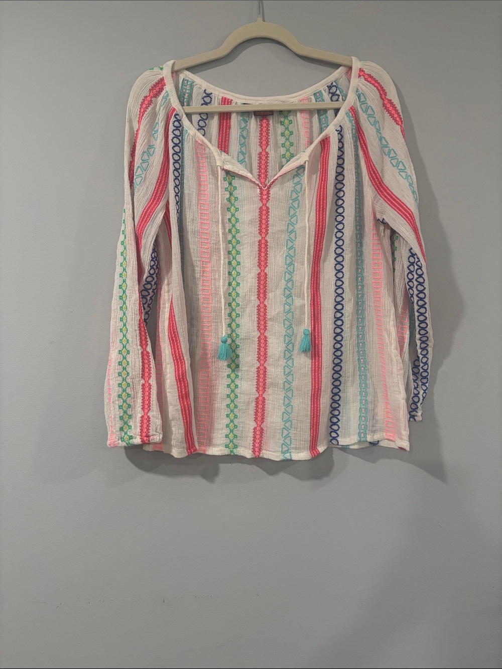 PAYAL PRATA PEASANT BOHEMIAN EMBROIDERED RAINBOW BLOUSE SIZE/M